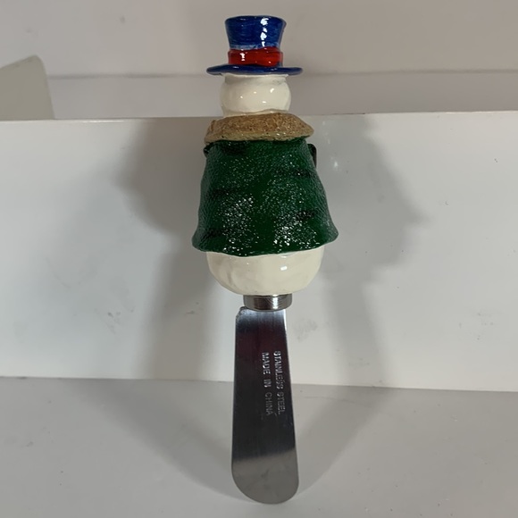 St. Nicholas Square Button Up Holiday Snowman Dip Mix Set Ceramic Bowl Spreader - Picture 9 of 13